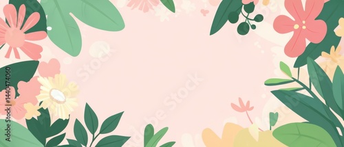Pastel Floral Frame with Copy Space, Delicate Flower and Leaf Illustration for Springtime Greetings and Feminine Designs