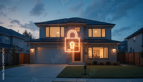 Home Security System Protecting House with Digital Lock