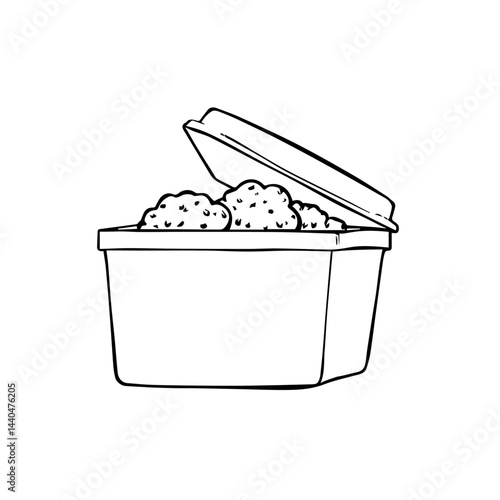 Sketch of food container with lid ajar, for menu design