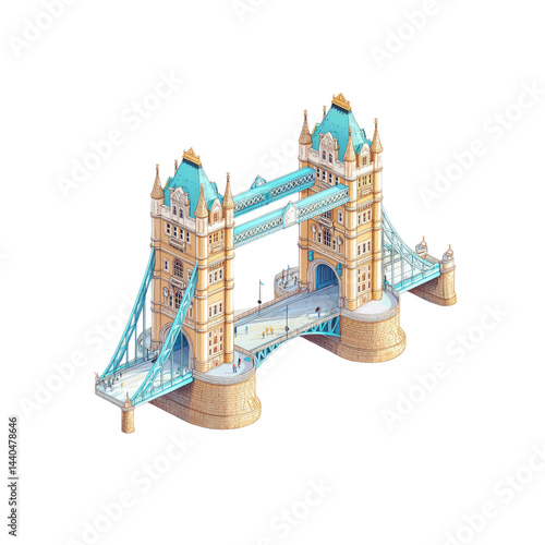 Isometric Illustration of Tower Bridge, London Landmark