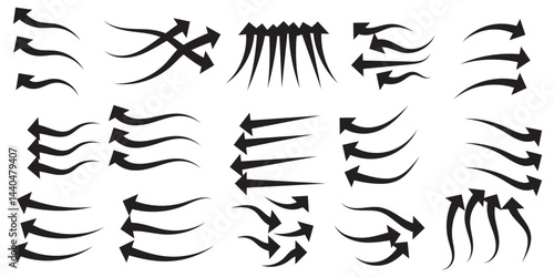 Collection of wind air flow Elements Flowing arrow air flow direction, gradient wind air flow elements, blue gradient flowing arrow, vector illustration