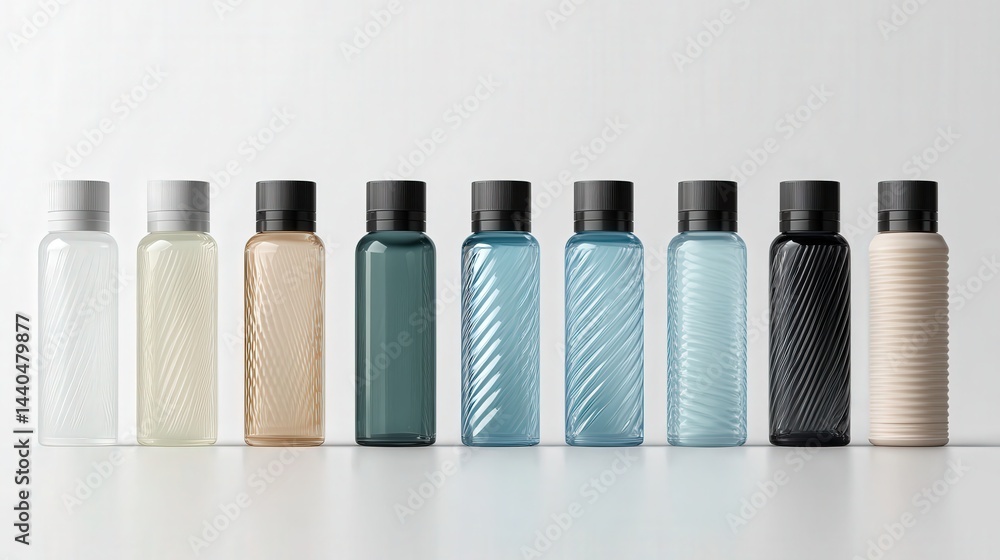 lineup of plastic water bottles with smooth textures and modern designs, perfectly isolated on a transparent background lineup of plastic water bottles with smooth textures and modern designs, perfectly isolated on a transparent background