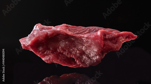 Obraz na płótnie Single piece of raw meat against black background. w salonie
