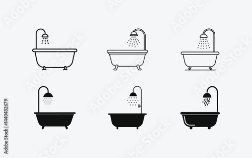 Bathtub Shower Icons Designs Set On A clean Background