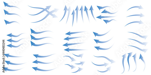 Collection of wind air flow Elements Flowing arrow air flow direction, gradient wind air flow elements, blue gradient flowing arrow, vector illustration