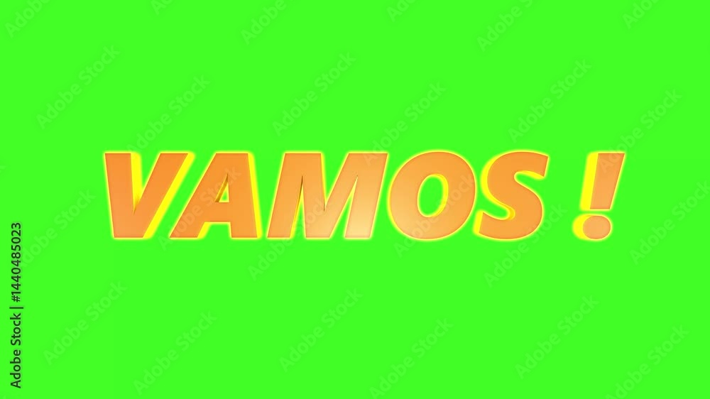 3D animation of the Spanish word Vamos
on a green screen.
3D animation of the Spanish word Vamos
on a green screen.