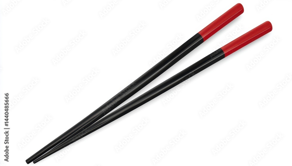 Black and Red Chopsticks on White Background Black and Red Chopsticks on White Background