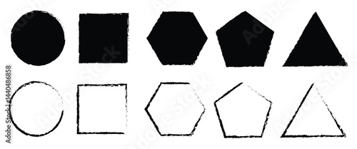 Set of Hand-Drawn Geometric Shapes in Black and White vector illustration on white background
