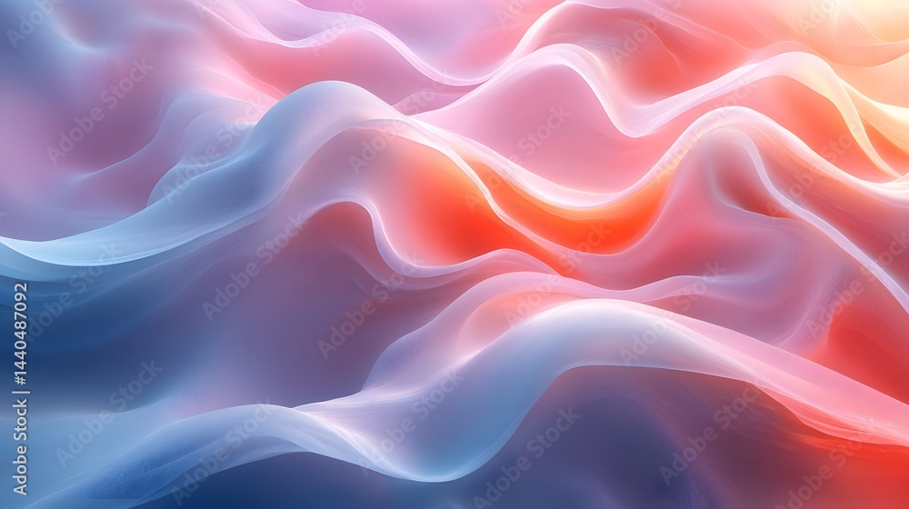 Obraz premium Delicate Abstract Waves Forming an Organic Texture Gradient with Coral, Peach, and Sky Blue Hues for Backgrounds