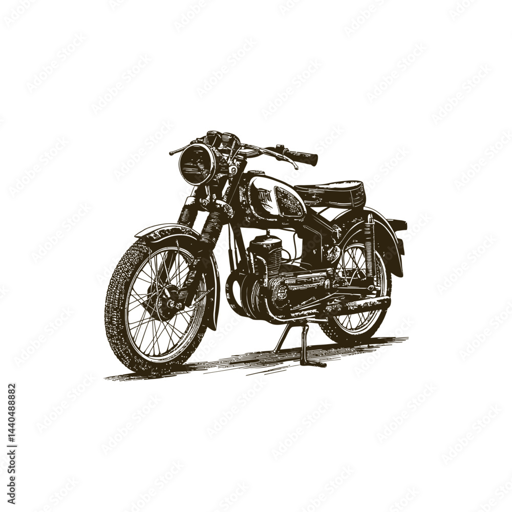 Obraz premium Vintage engraving woodcut retro motorcycle vector illustration art design