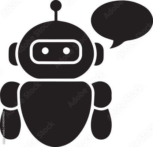 robot with speech bubble icon over white background, silhouette style, vector illustration