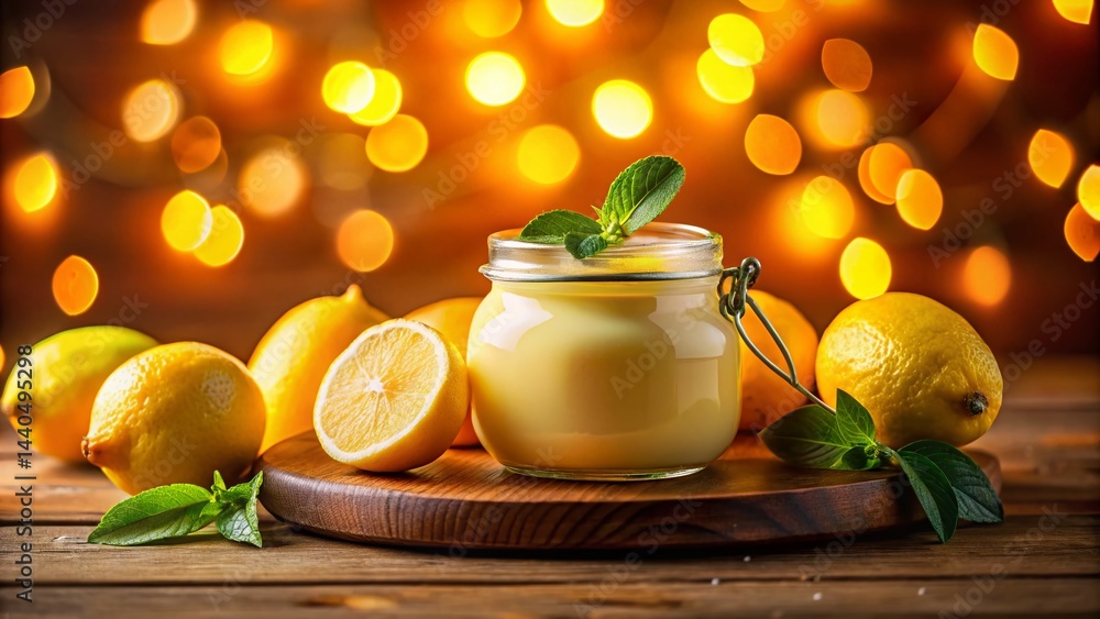 Luxurious Lemon Cream Jar, Pastel Yellow, Soft Light, Brick Background, Skincare Product Photography