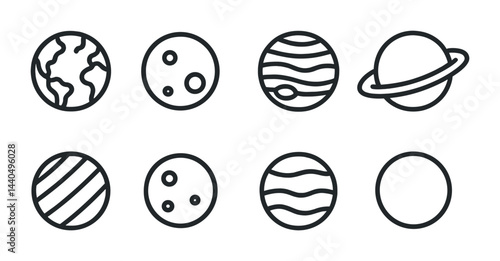 Minimalist planet icon set for space-themed designs