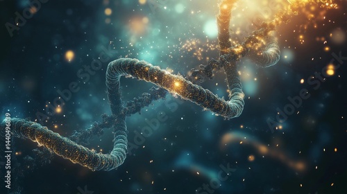 A DNA strand is shown in a blue and yellow color scheme