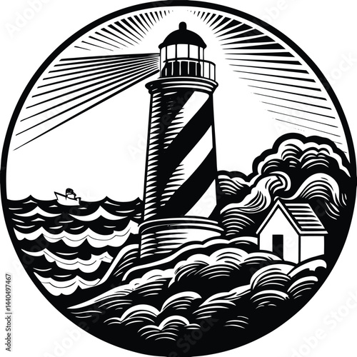 lighthouse on the beach of lite house Isolated on transparent background