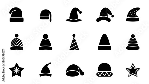 set of christmas hats silhouette vector on white background