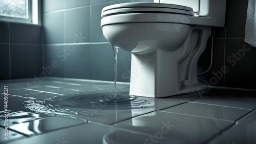 Toilet water leakage due to pipe blockage.