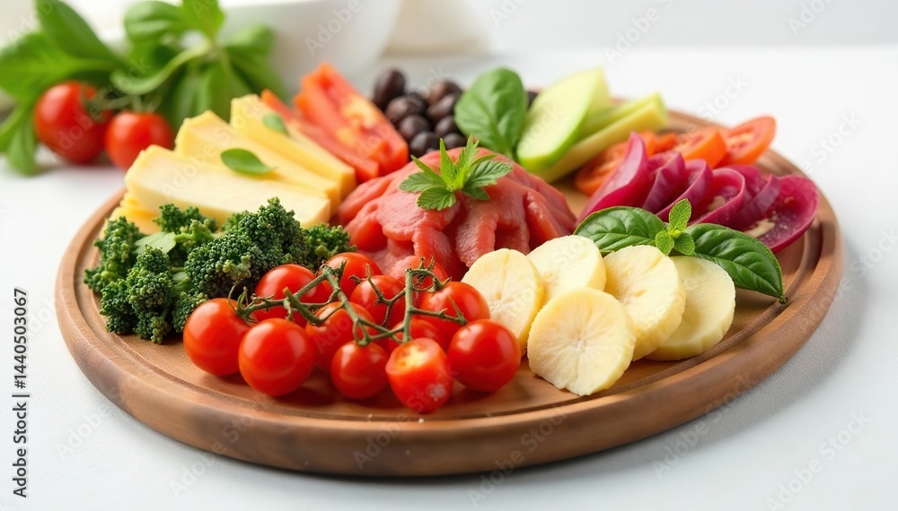 Artistically arranged antipasto platter on white backdrop, culinary, bruschetta, white Artistically arranged antipasto platter on white backdrop, culinary, bruschetta, white