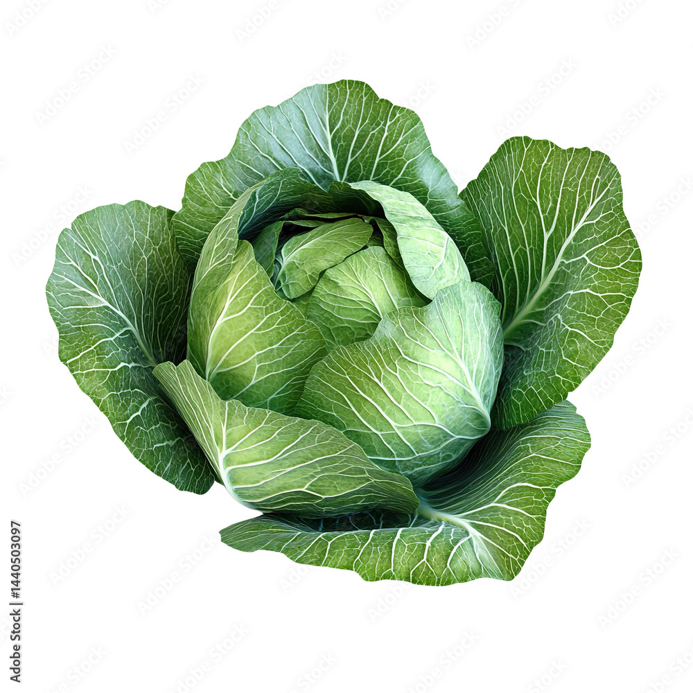 Obraz premium Isolated cabbage head showcasing intricate leaf texture and vibrant coloration
