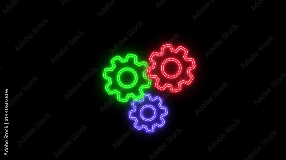 Glowing neon line rotating Gears, looping animation, Alpha channel, transparent background. 4K resolution Glowing neon line rotating Gears, looping animation, Alpha channel, transparent background. 4K resolution