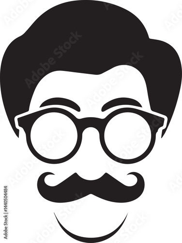 hipster man face with mustache and eyeglasses vector illustration design
