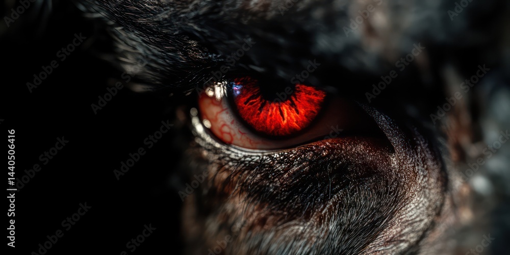 Closeup animal eye with red glow Closeup animal eye with red glow