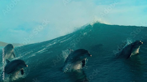 Wallpaper Mural The movement of dolphins in groups and families on the water and under the sea is wonderful.Underwater filming Torontodigital.ca