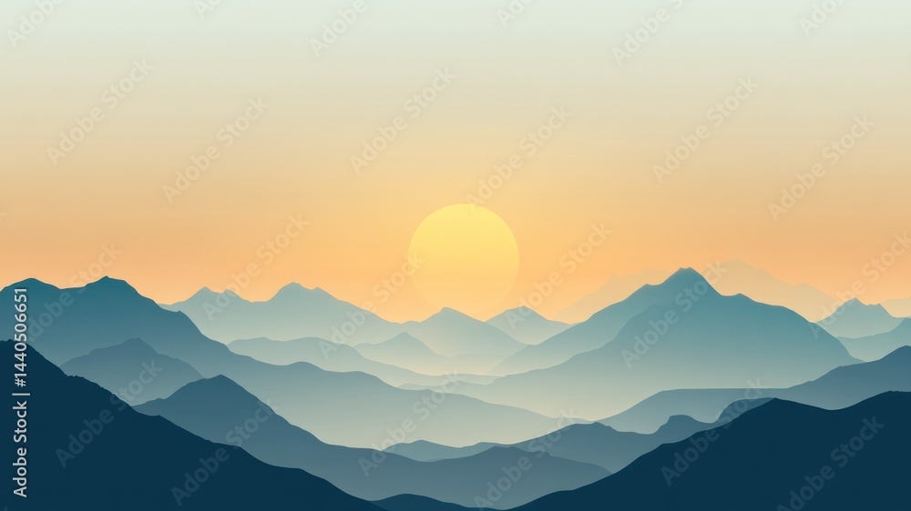Obraz premium Tranquil sunset over mountain landscape illustration
