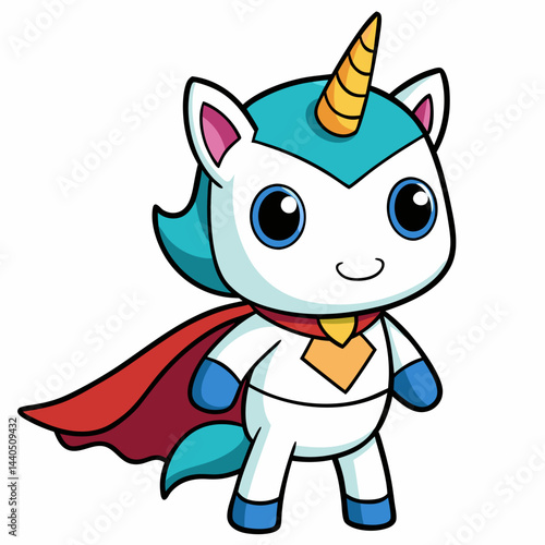 ticker design of  chibi unicorn wearing a superhero cape