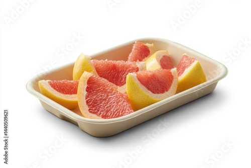 Fresh grapefruit and lemon slices in a disposable container