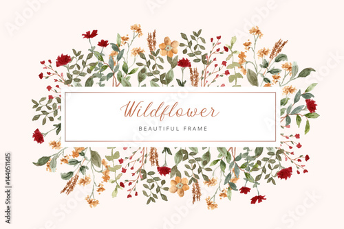 red yellow floral garden watercolor frame