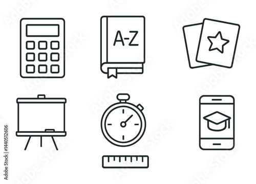 Educational tools and icons for learning and organization