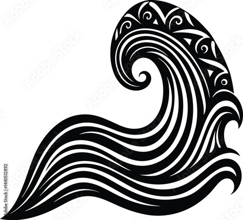 A tribal wave pattern silhouette white background
