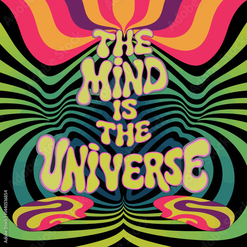 Psychedelic art poster trippy mind universe illustration vintage retro design colorful groovy background hallucination ,illustration design for t-shirt