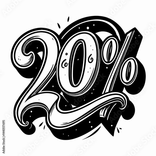 Bold 20% Discount  Illustration in Vintage Style for Promotions