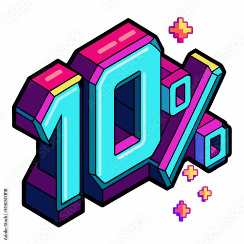 Colorful 10% Discount Illustration with Geometric Shapes and Vibrant Elements