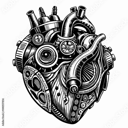 Intricate Mechanical Heart Illustration Fusion of Engineering and Anatomy