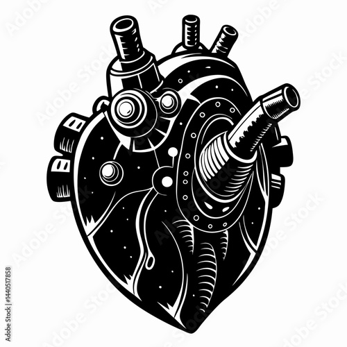 Steampunk Mechanical Heart  Illustration with Industrial Details
