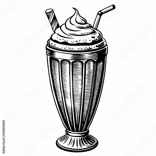 Vintage Milkshake Illustration with Whipped Cream and Straws