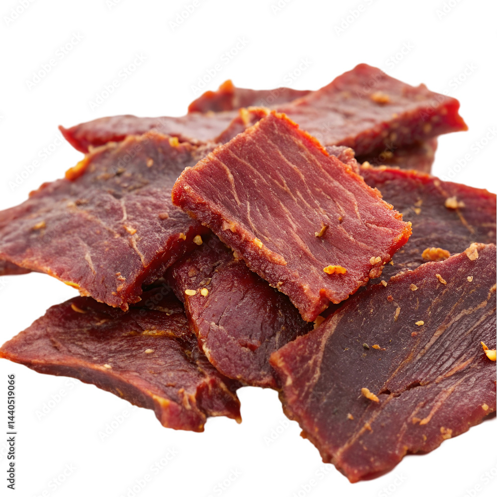 Beef jerky closeup isolated on transparent background Beef jerky closeup isolated on transparent background