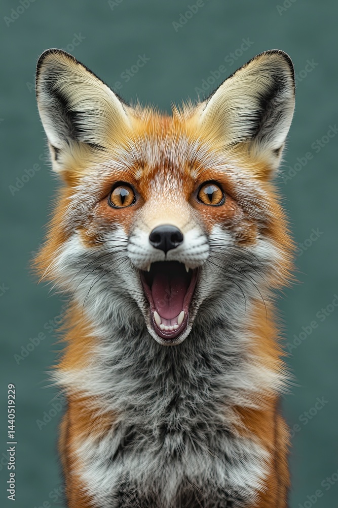 fox surprised, scared with open mouth on plain colored background. shock. strong emotions. unusual light. fox surprised, scared with open mouth on plain colored background. shock. strong emotions. unusual light.