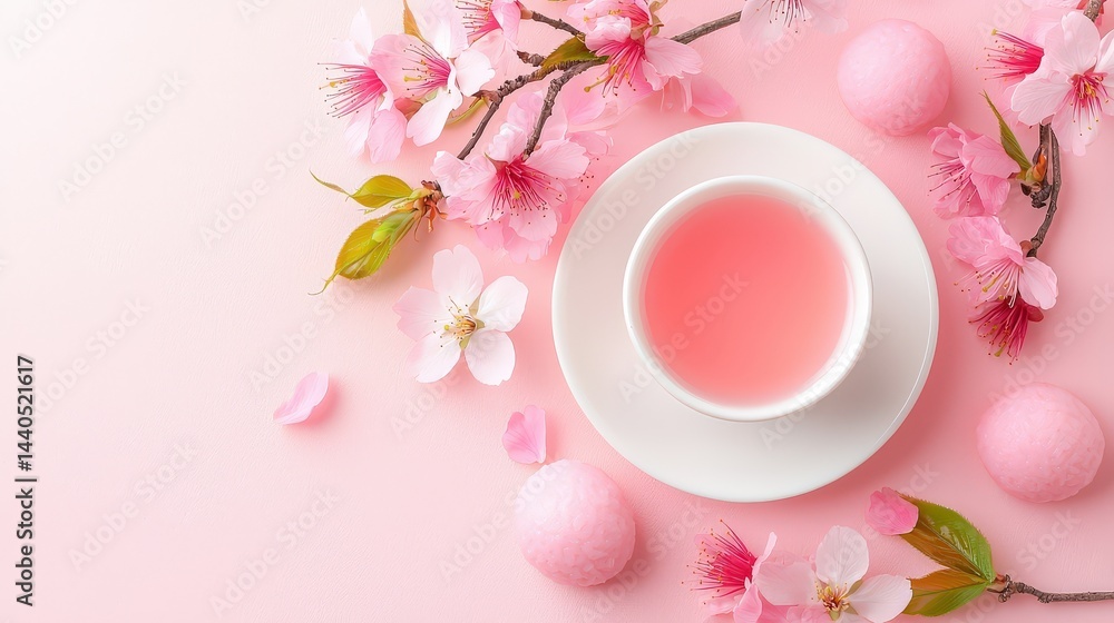 Pink sakura petals paired with mochi and sweet rice cakes in kawaii style. Mood: gentle and nostalgic Pink sakura petals paired with mochi and sweet rice cakes in kawaii style. Mood: gentle and nostalgic