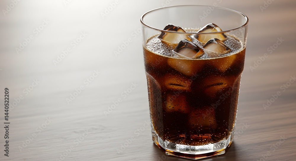 Refreshing iced coffee drink in glass with ice cubes view Refreshing iced coffee drink in glass with ice cubes view