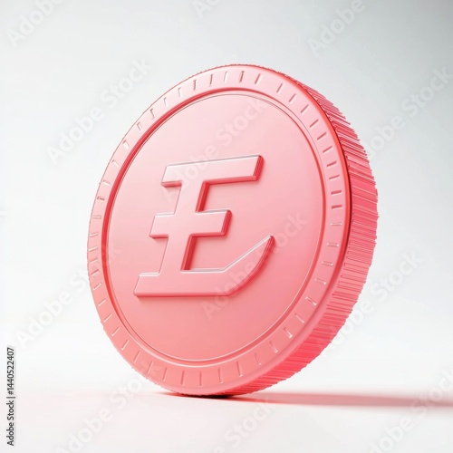 Light pink round object with red symbol