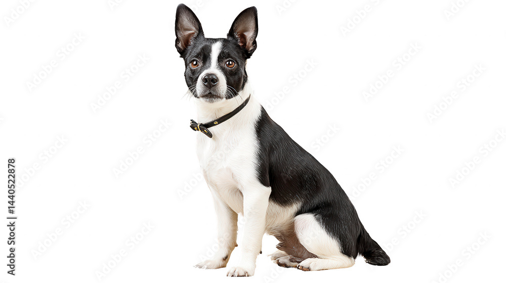 A cute black and white dog sits attentively, perfect for rebg 40 project.