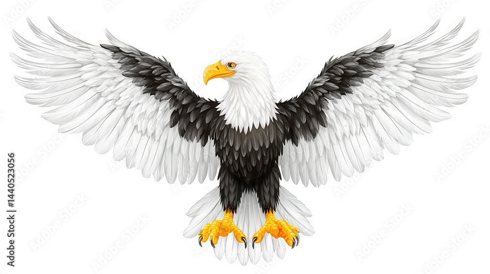 A regal bald eagle soars with its wings spread wide, perfect for .