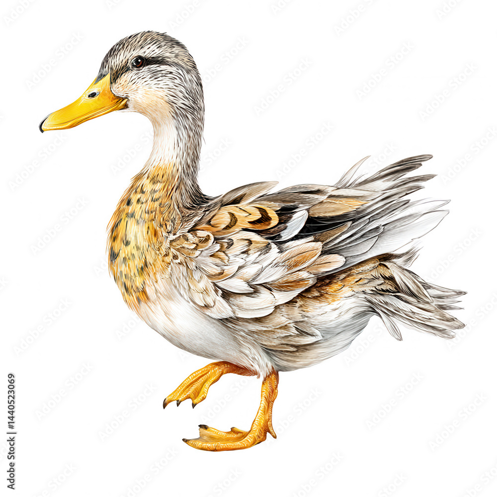 Hand drawn duck illustration for design template stands proudly alone