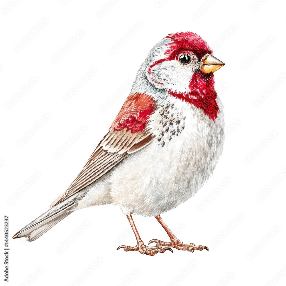 Hand drawn rosefinch illustration done with rebg 50 design style.
