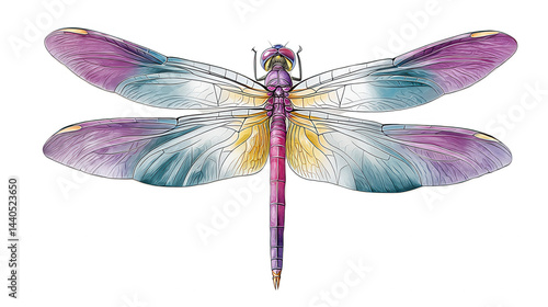 Dragonfly with purple and teal wings illustration using rebg 54.