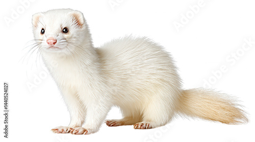 Obraz na płótnie Elegant albino ferret pet animal poses gracefully against a blank s. w salonie